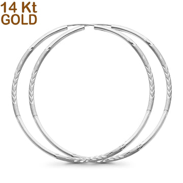 14K  White Gold Diamond Cut 2mm Snap Endless Closure Hoop Earrings Wholesale